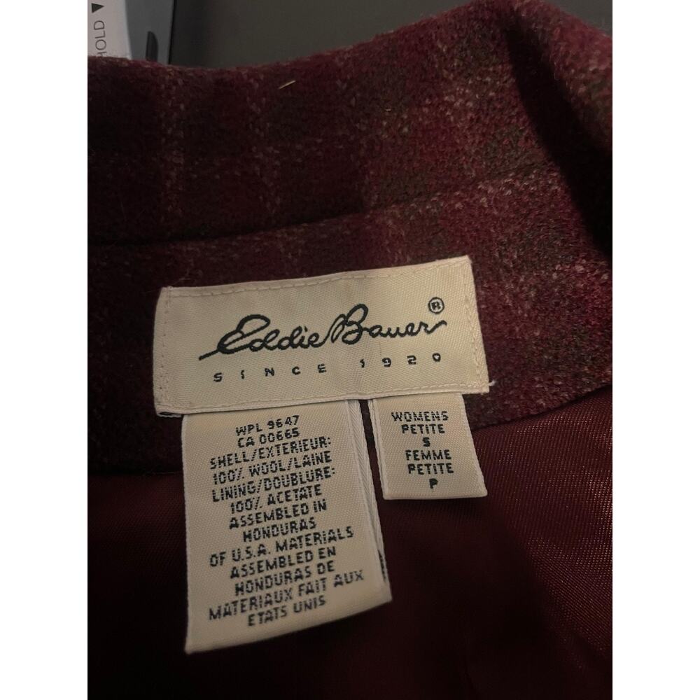 Vintage Eddie Bauer Blazer Womens Petite Small Red Wool Plaid Career Jacket 90s - Picture 3 of 8